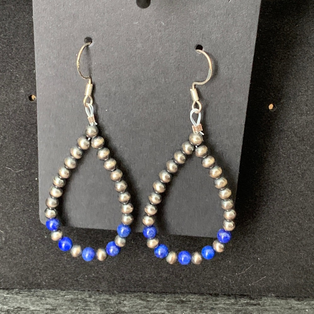 925 Sterling Silver Lapis Lazuli Desert Pearl Teardrop Earrings Southwestern